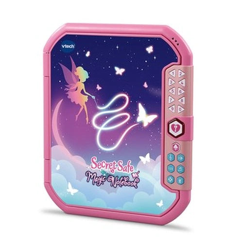 VTech Secret Safe Magic Notebook showing the numbered security keypad, heart shaped lock button and colourful controls on the pink cover