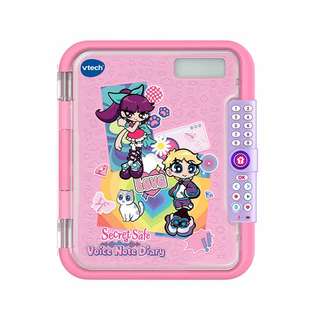 Close-up of VTech Secret Safe Voice Note Diary with pink cover, characters, LCD screen and keypad – Ireland.