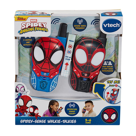 VTech Spidey and His Amazing Friends Spidey-Sense Walkie-Talkies retail box with two handsets – Ireland.