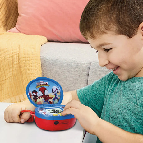 Child playing with VTech Spidey On-the-Go learning toy – Ireland.