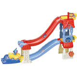 VTech Stitch Beach House Slide with red upper slide, blue lower track and Stitch vehicle at the base