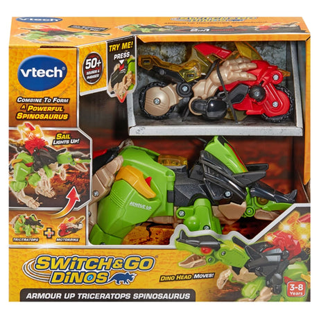 Box packaging of VTech Switch & Go Dinos Armour Up Triceratops Spinosaurus – Ireland.