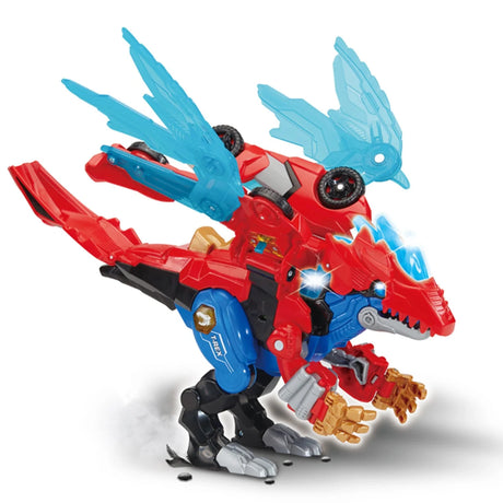 VTech Switch & Go Dinos Armour Up Dragon T-Rex in armoured dragon mode with blue wings and light effects – Ireland.