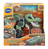 VTech Switch & Go Dinos Thrash the T-Rex box showing dinosaur mode, vehicle mode, discs and 3 to 8 years age mark