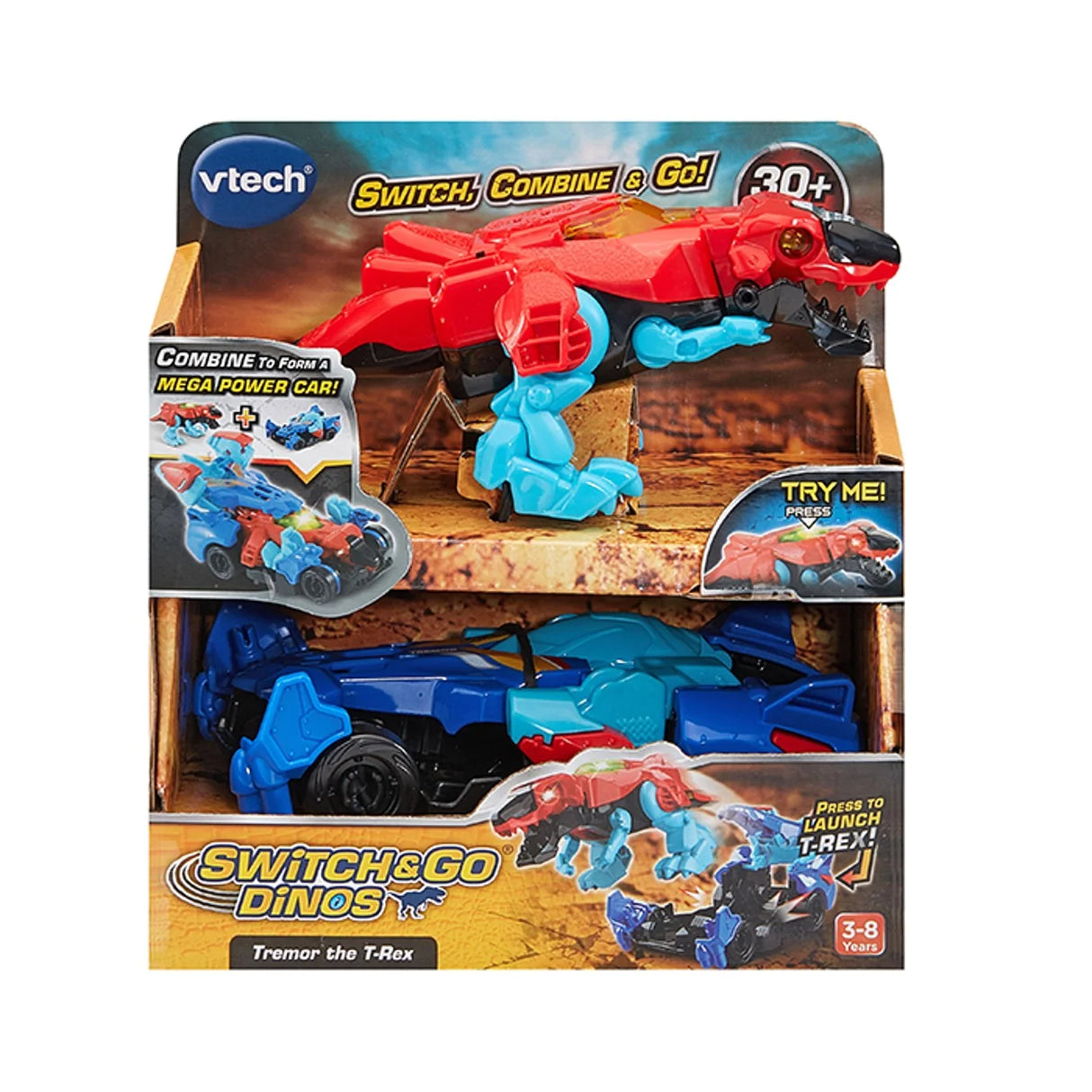 Box packaging of VTech Switch & Go Dinos Tremor the T-Rex – Ireland.