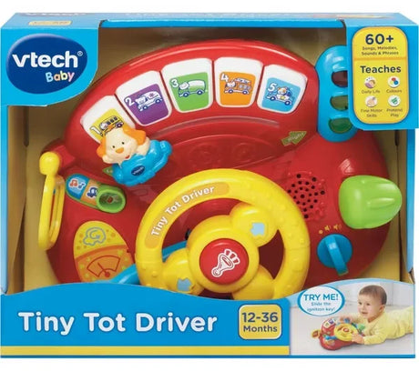 Boxed VTech Tiny Tot Driver baby toy showing age range and features – Ireland