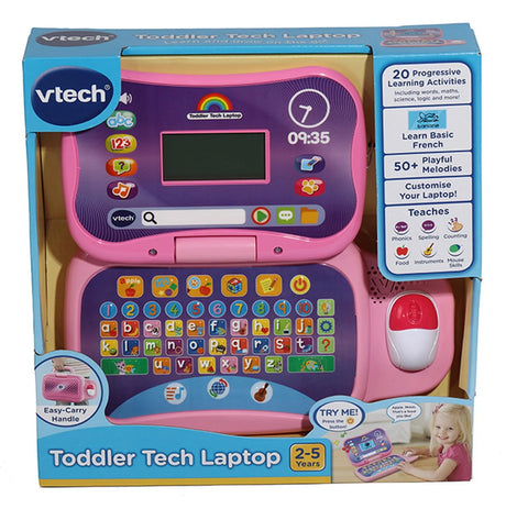 VTech Toddler Tech Laptop Pink packaging showing screen, ABC keyboard and mouse – Ireland