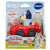 VTech Toot-Toot Drivers Bluey Escape Convertible in retail packaging with red car, Bluey driver and SmartPoint branding
