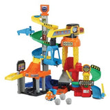 VTech Toot-Toot Drivers Construction Site assembled with spiral track, crane, Dumper Truck and rock accessories