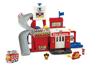 VTech Toot-Toot Drivers Fire Station with spiral ramp, Fire Engine, hydrant and fire accessories