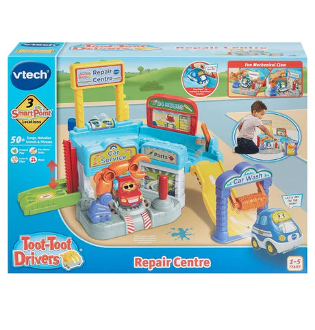 VTech Toot-Toot Drivers Repair Centre box showing features and SmartPoint locations – Ireland