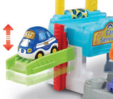 Close-up of Toot-Toot car on adjustable lift at the Repair Centre – Ireland