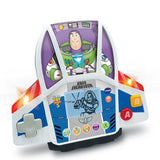 VTech Toy Story 5 Buzz Lightyear Game & Go angled view with illuminated wing lights, Buzz Lightyear screen and game controls