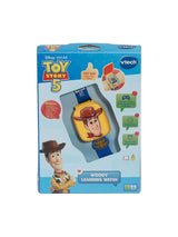 VTech Toy Story 5 Woody Learning Watch in retail packaging with Woody artwork and watch visible through the front window