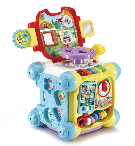 VTech Twist & Play Cube toy showing steering wheel and open panel activities – Ireland