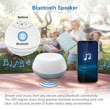 VTech V-Hush Mini Sleep Soother beside a phone with Bluetooth speaker graphics
