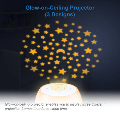 VTech V-Hush Mini Sleep Soother projecting yellow stars and moons onto the ceiling