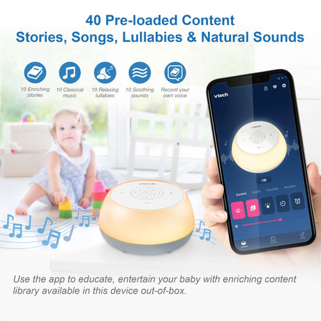 VTech V-Hush Mini Sleep Soother with phone and 40 preloaded stories, songs, lullabies and natural sounds graphic