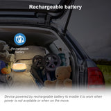 VTech V-Hush Mini Sleep Soother glowing inside a car boot with rechargeable battery graphic