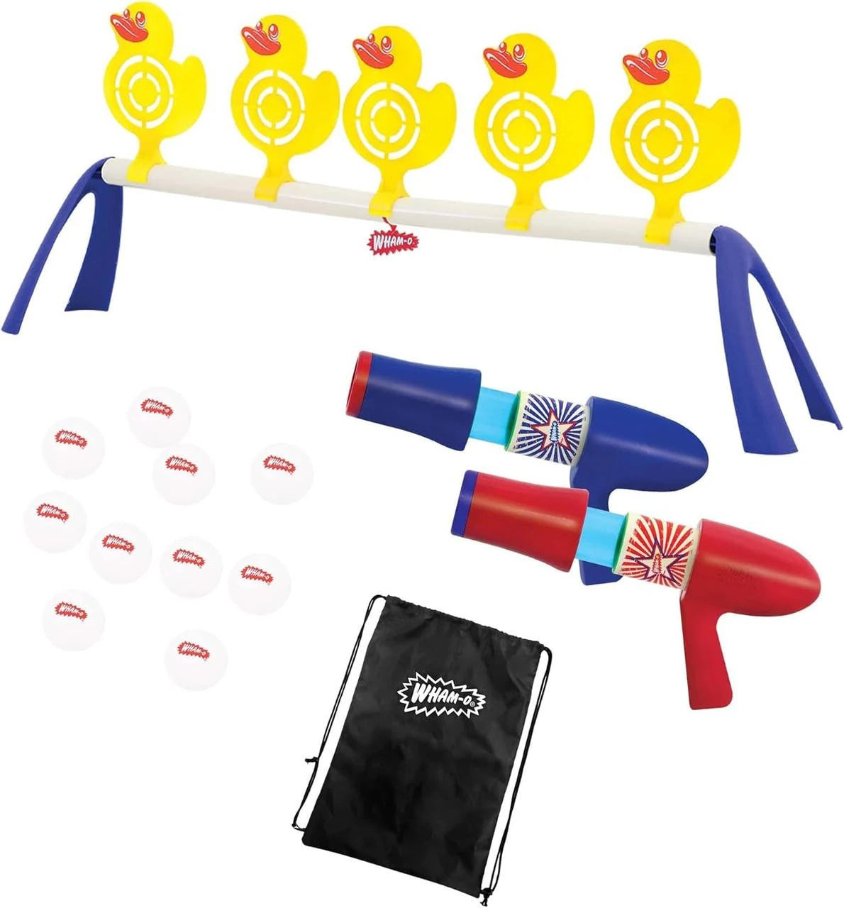 Wham-O Game Time Carnival Duck Shoot set with duck targets, shooters, balls and storage bag