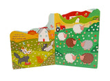 Open Who Can You See? On the Farm book showing five cats near a windmill and six sheep in a field