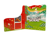 Open Who Can You See? On the Farm book showing a horse in a stable and two cows beside a tree