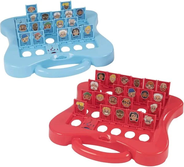 Who's Who? game set play showing red and blue grids with character cards Ireland