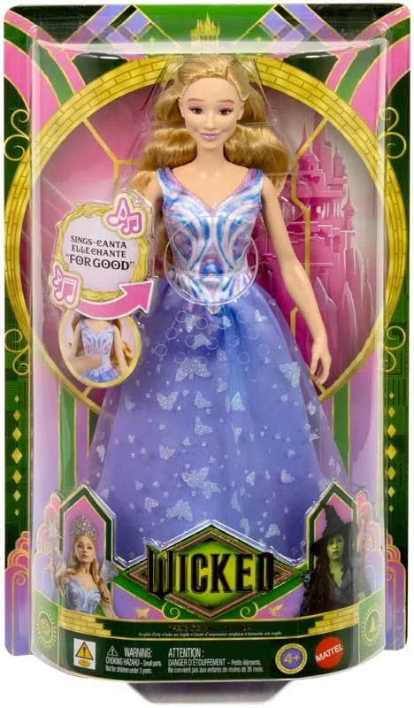 Wicked Glinda doll in retail box with try-me button and butterfly dress