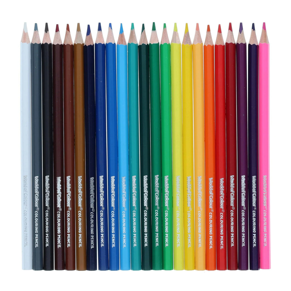 Full range of World of Colour colouring pencils arranged upright in assorted colours