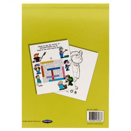 World of Colour A5 Word Search Colouring Book 48 Page back cover showing sample activity pages and barcode panel