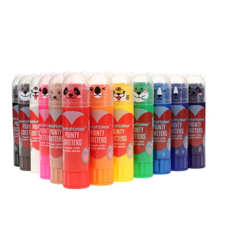World of Colour Painty Critters Poster Paint Sticks shown in an angled row of assorted colours