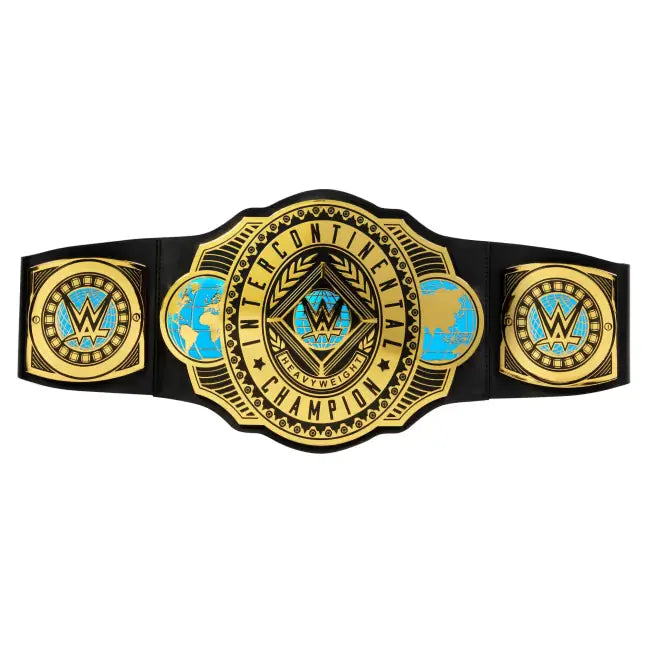 WWE Intercontinental Championship title belt with gold, black and blue centre and side plates