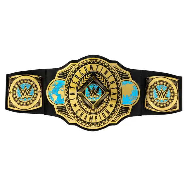 WWE Intercontinental Championship title belt with gold, black and blue centre and side plates