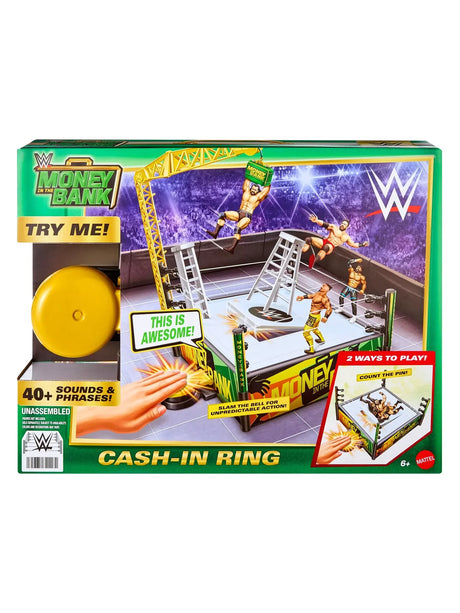 WWE Money in the Bank Cash-In Ring Playset box artwork with ladders and figures in Ireland.