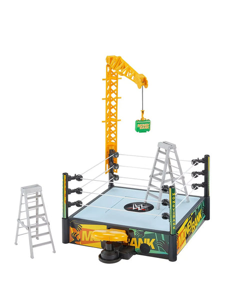 WWE Money in the Bank Cash-In Ring Playset assembled with crane, ladders, and briefcase in Ireland.