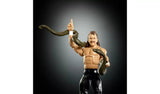 WWE WrestleMania Elite Jake The Snake Roberts action figure with arm raised and green snake wrapped around the body and wrist