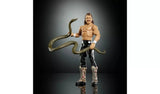 WWE WrestleMania Elite Jake The Snake Roberts action figure holding the large green snake accessory draped across both arms in a display pose