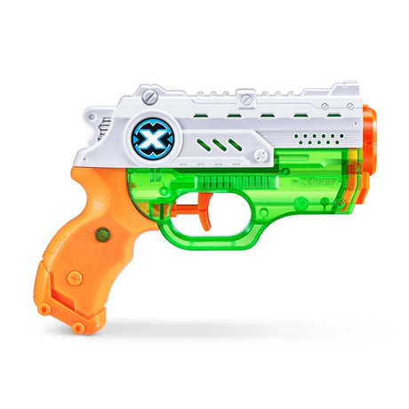 Side view of green, white and orange X-Shot Fast-Fill water blaster 