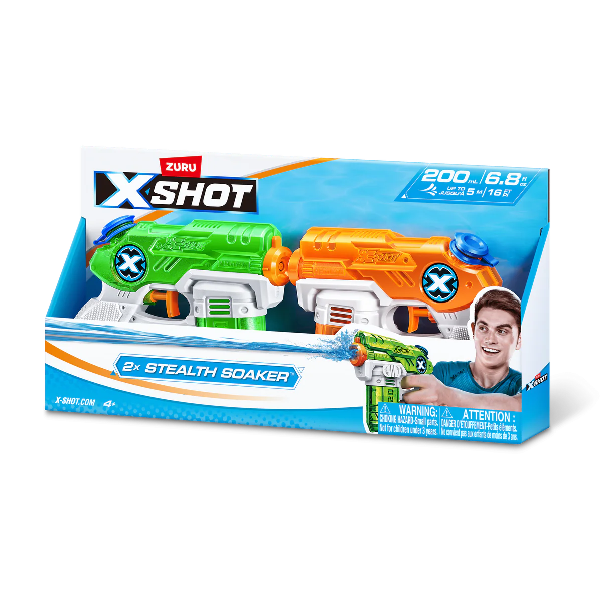 X-Shot Stealth Soaker twin pack box with green and orange water blasters
