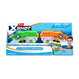 Front of X-Shot Stealth Soaker twin pack box with green and orange water blasters