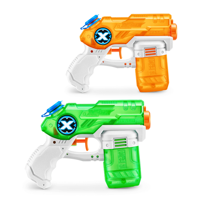Orange and green X-Shot Stealth Soaker water blasters