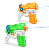 Orange and green X-Shot Stealth Soaker water blasters with visible water streams