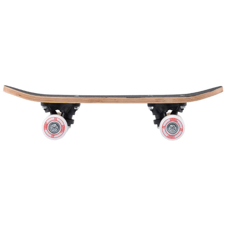 Xootz mini skateboard shown from the side with black grip tape, curved deck and white wheels