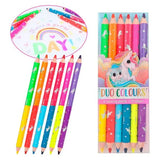 Ylvi Duo Colouring Pencils shown with six double tip pencils and a colourful rainbow drawing