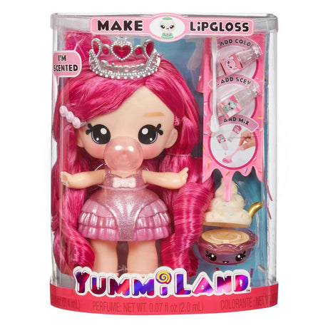 Yummiland Bianca Bubblegum doll in box with lip gloss pet, crown headpiece and make lipgloss panel