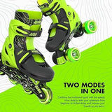 Yvolution Neon Combo Skates Green shown in inline and quad skating modes