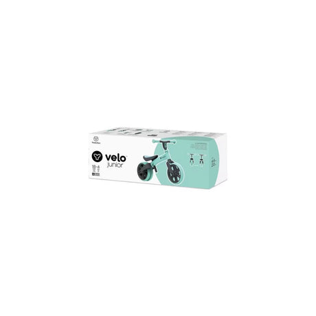 Yvolution Velo Junior Balance Bike Green shown on product box packaging