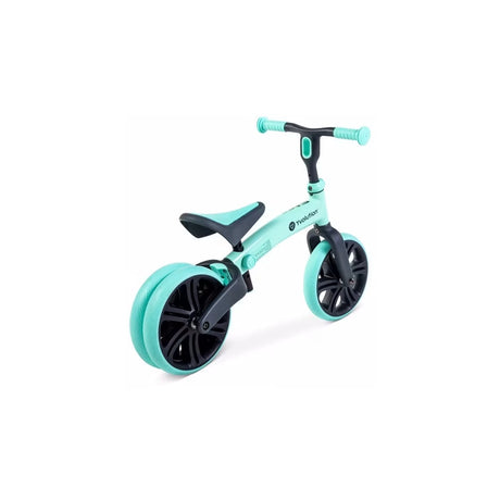 Yvolution Velo Junior Balance Bike Green shown from the side with dual rear wheel