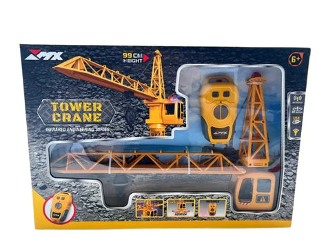 ZMX Radio Control Tower Crane box showing the 99cm crane, remote control and tower parts inside clear packaging