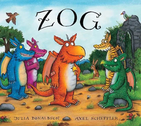 Cover of Zog book by Julia Donaldson and Axel Scheffler with colourful dragons in Ireland